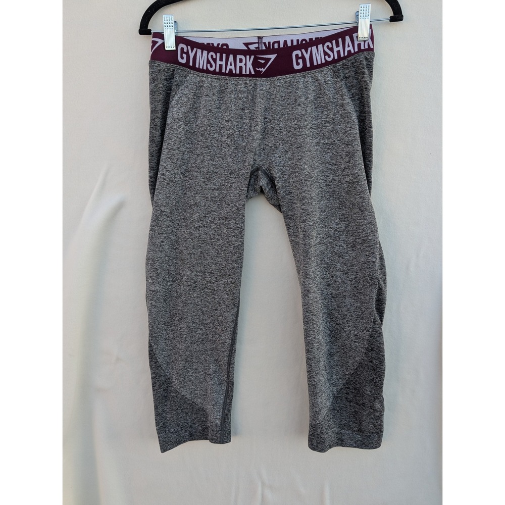 Gymshark Dry Gray Space Dye Cropped Leggings Burgundy Logo Waist Women Large